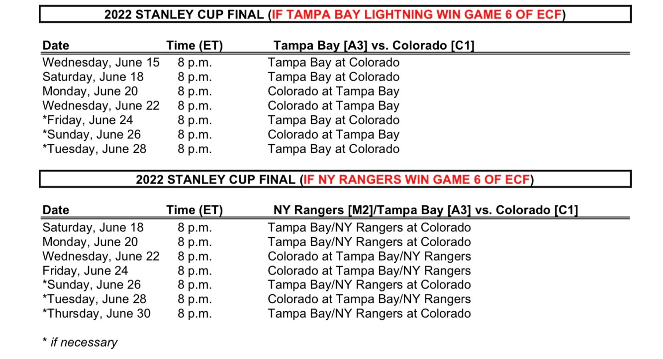 NHL releases schedule for 2022 Stanley Cup Final, to begin either June